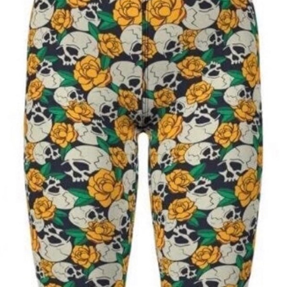 LULAROE TC Leggings Skulls Yellow Roses Halloween *AMAZING*